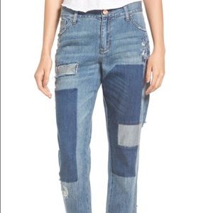 Tinsel Floral Embroidered Patch Boyfriend Jeans